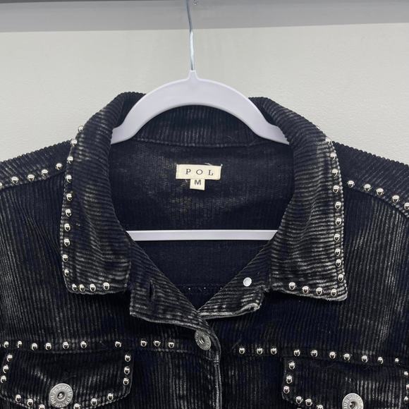 POL Black Corduroy Silver Studded Oversized Button Up Jacket - Picture 4 of 7